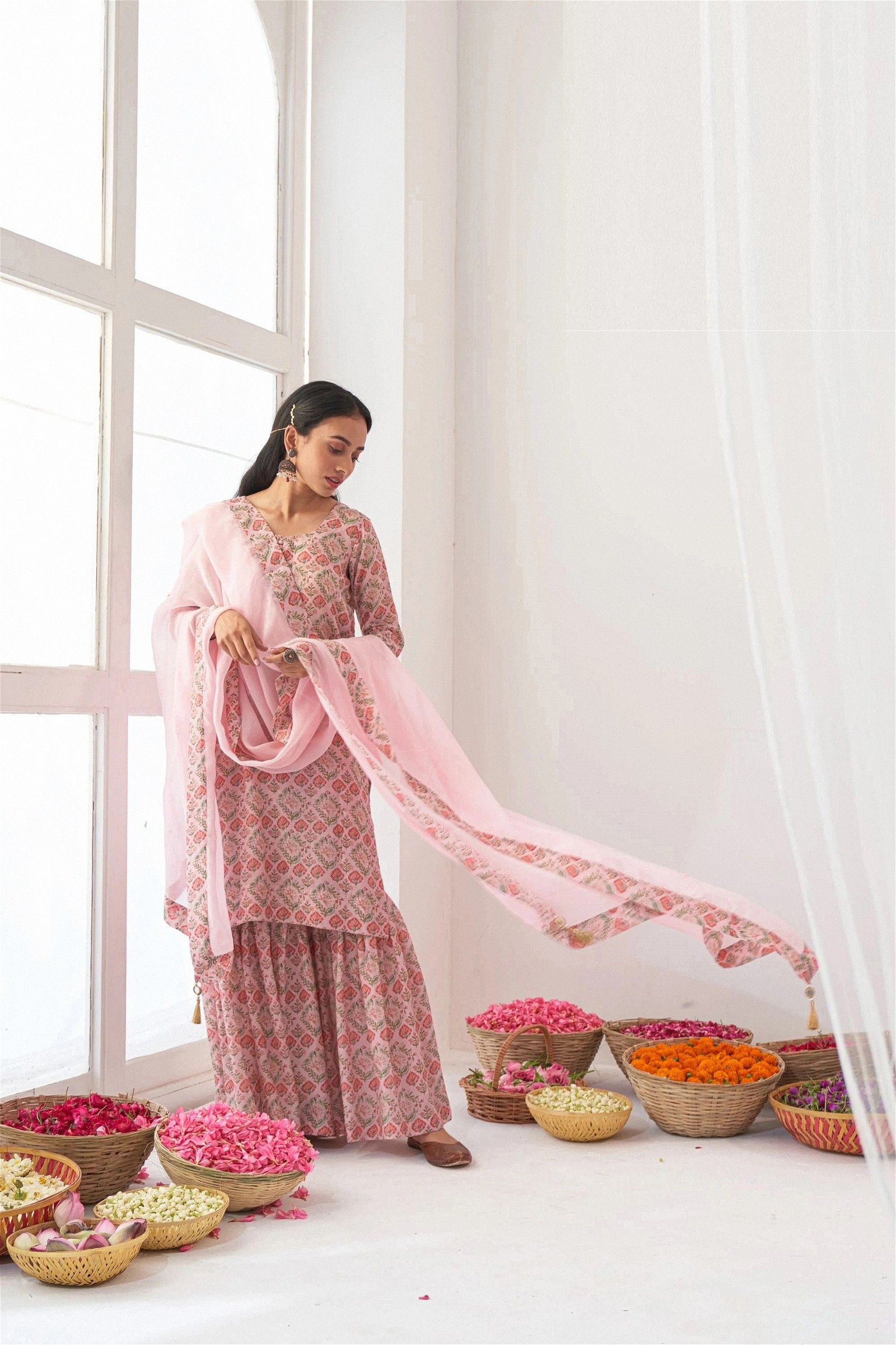 Designer Masleen Salwar Suit in Baby Pink for Women