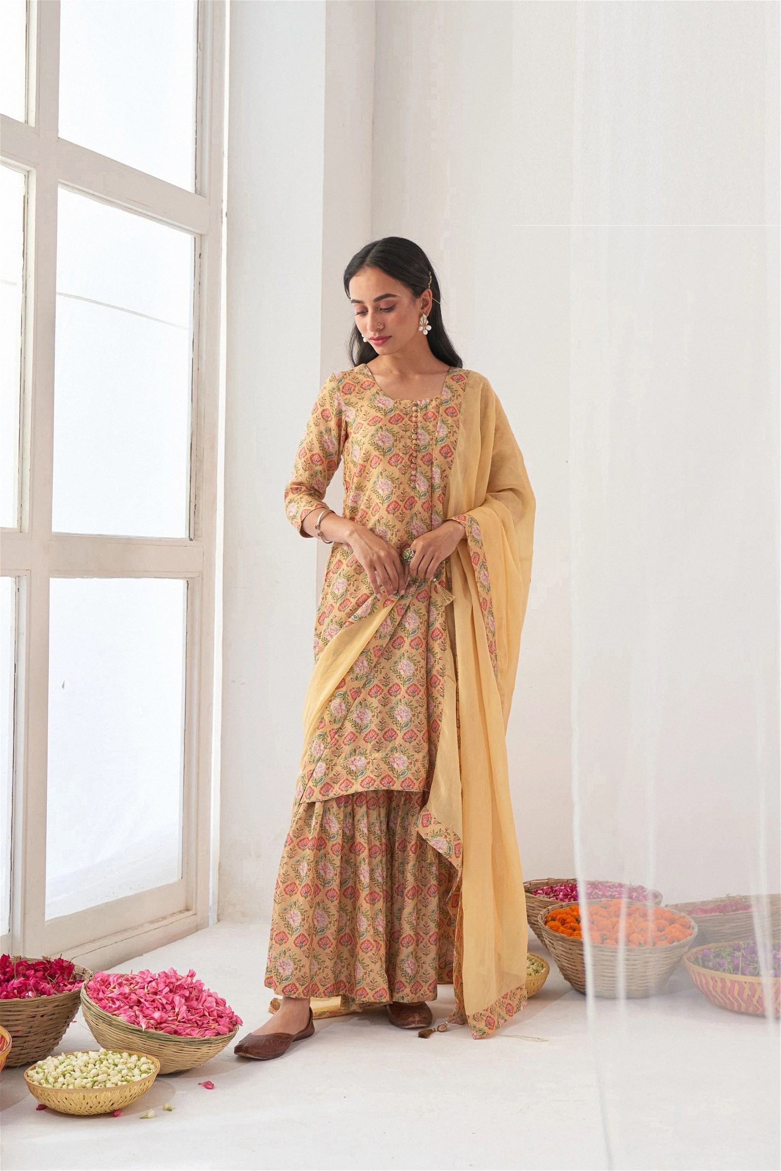 Designer Masleen Salwar Suit in Sunshine Yellow for Women