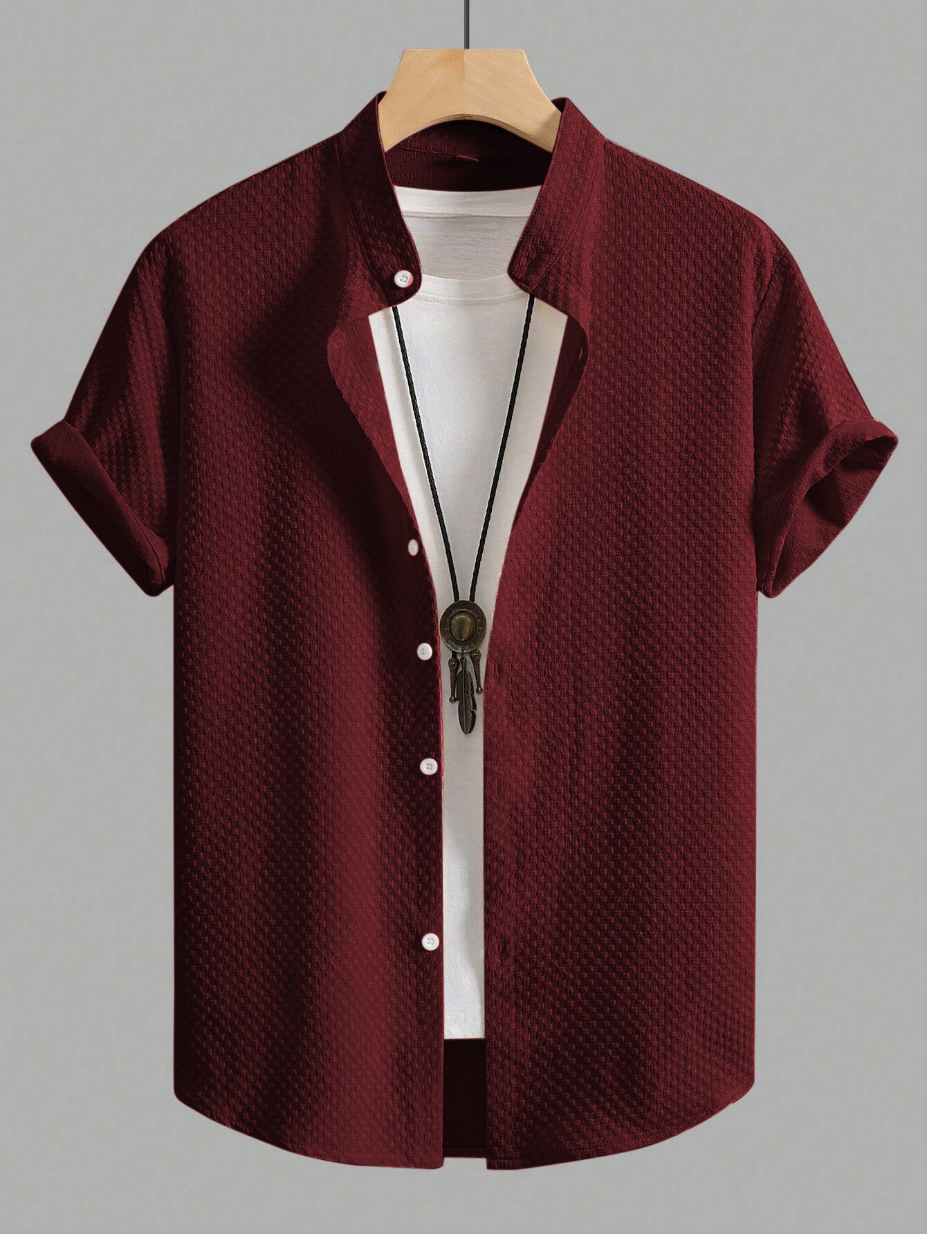 Regular Maroon Fit Casual Half Men Solid Sleeves Shirt