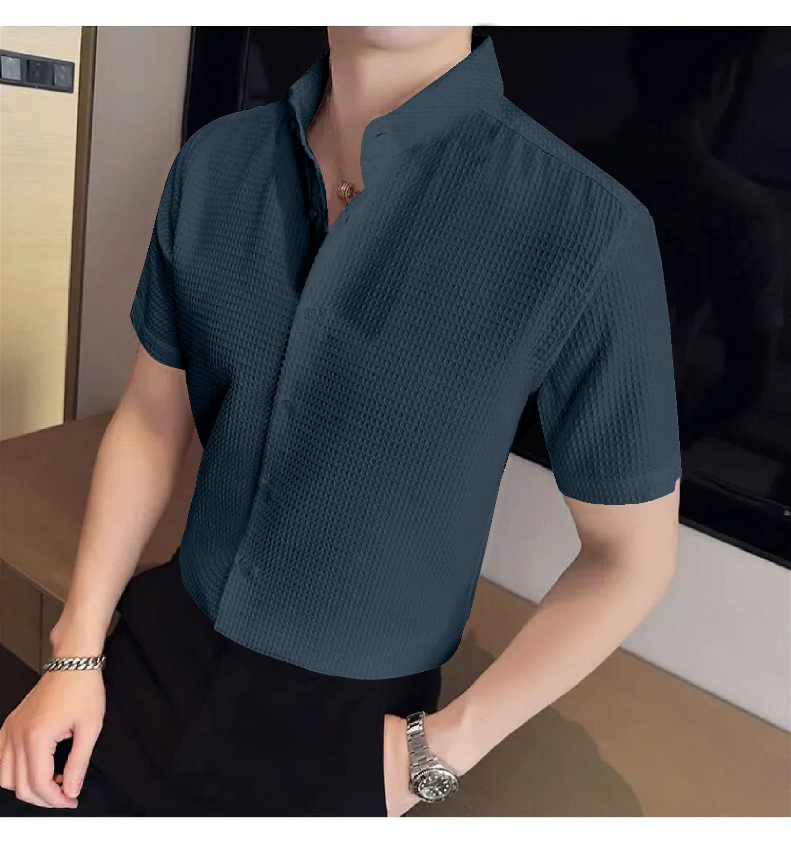 Men's Short Sleeve Casual Wear Grey Colour Shirt