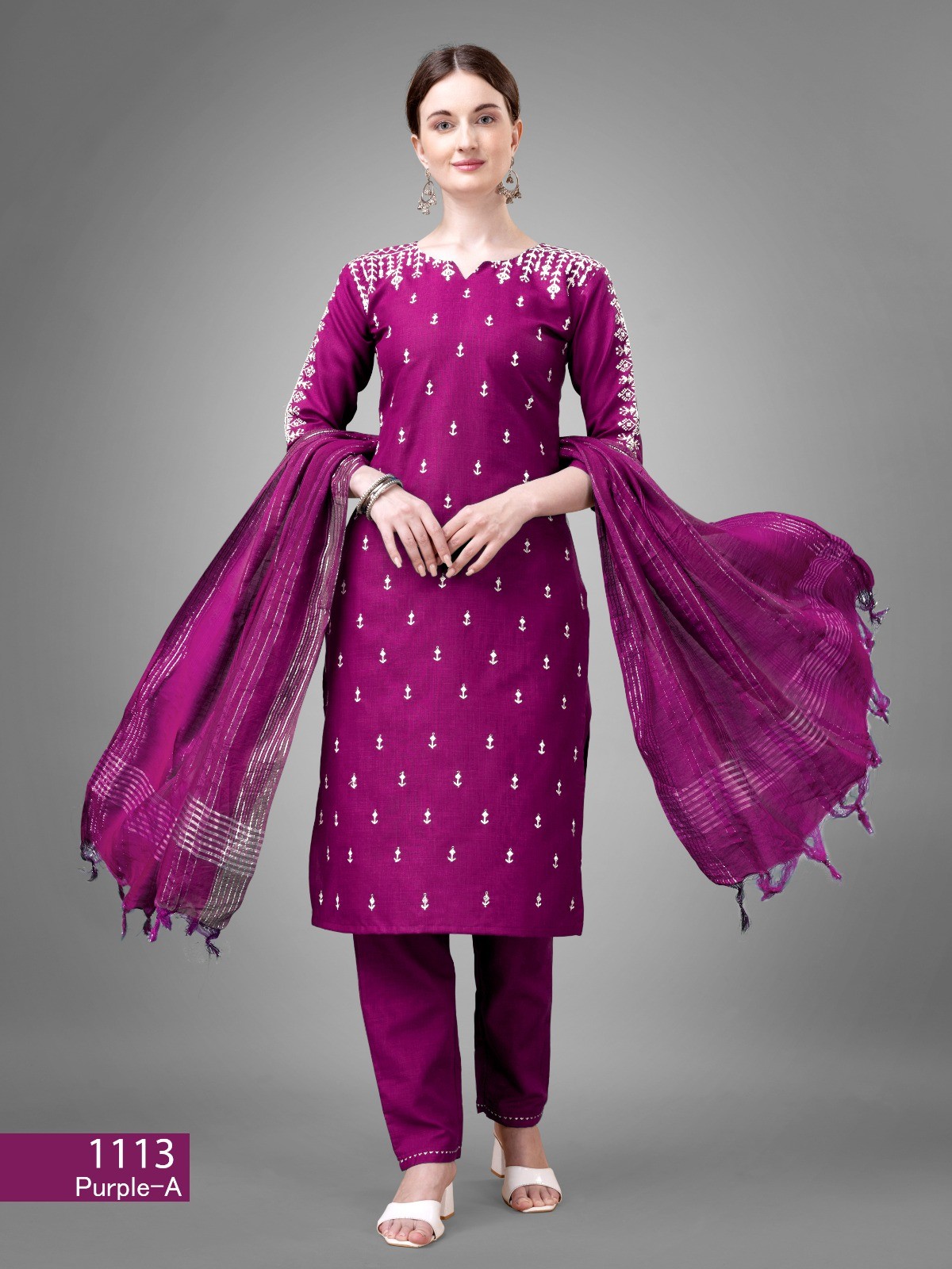 Purple Readymade Salwar Suit in Comfy Cotton Blend