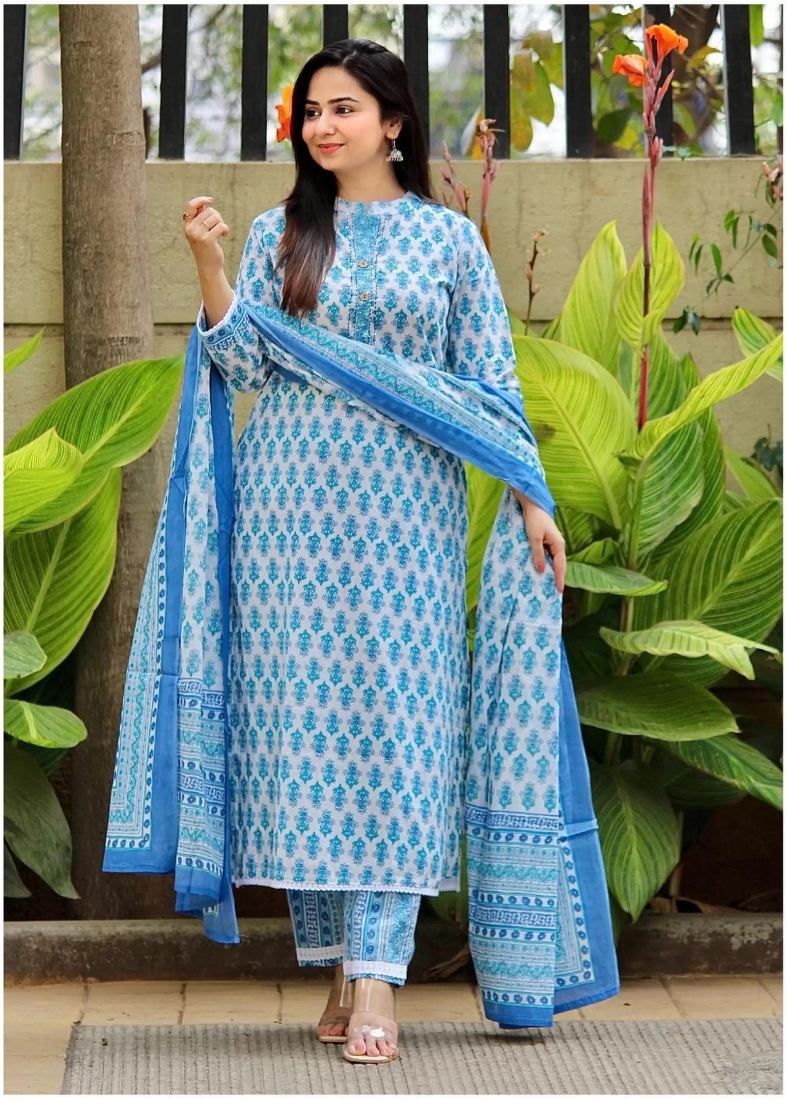 Pure Cotton Kurta Pant Dupatta Set for Women