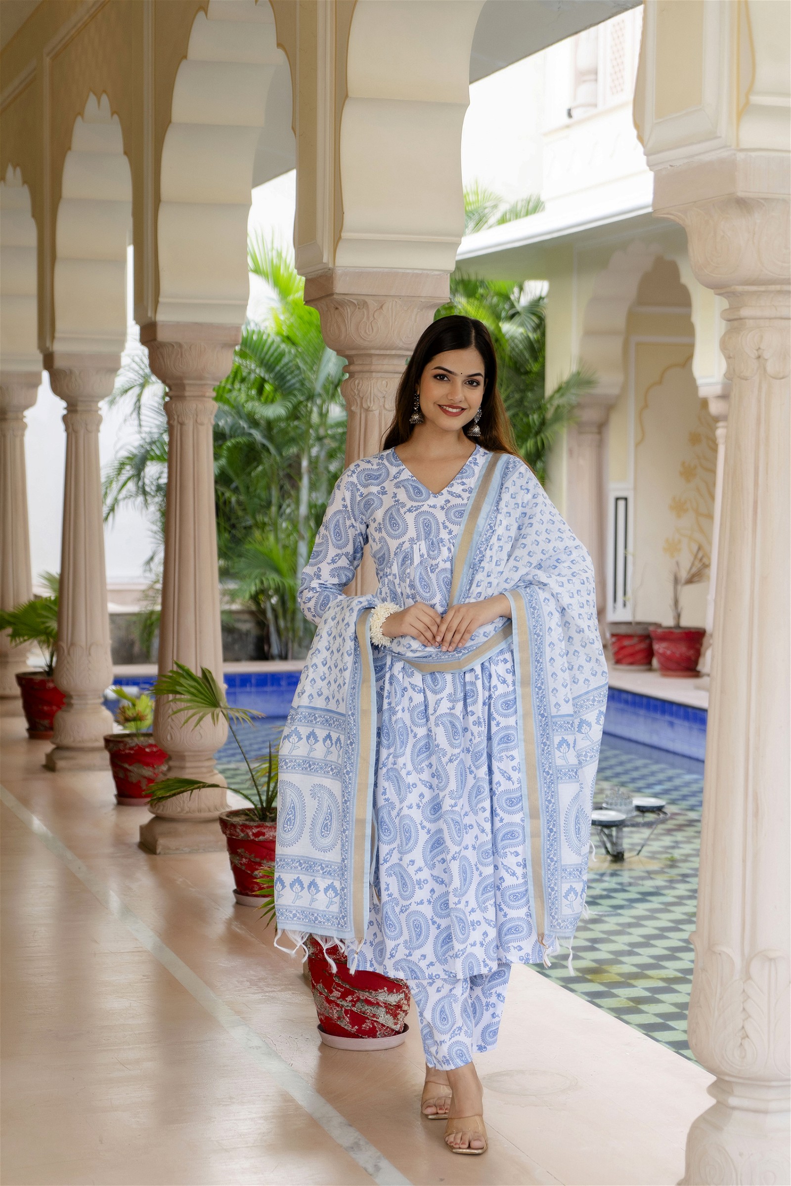 Block Printed Traditional Design Kurta and Pant Set with Dupatta for Women