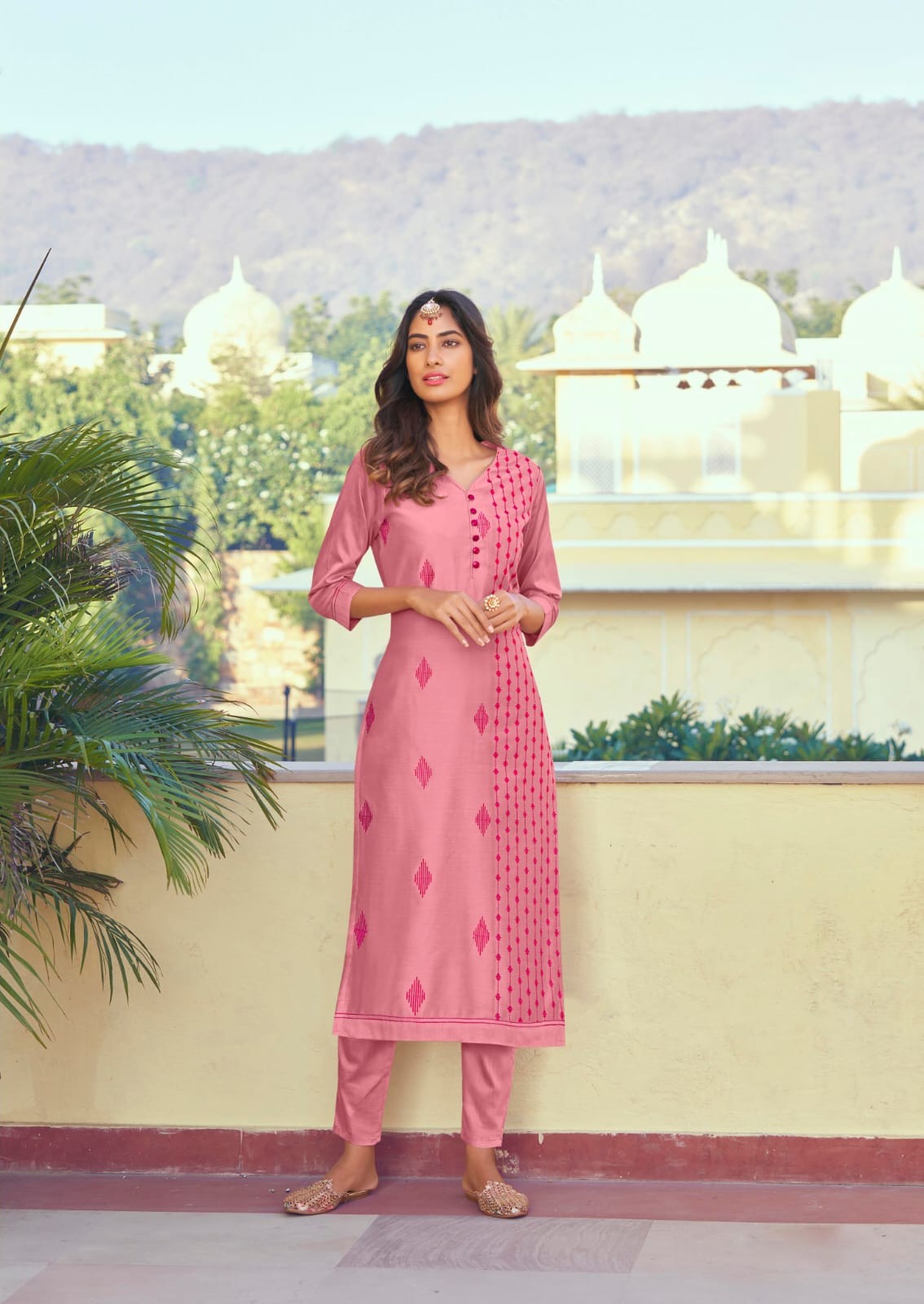 Pink Color Latest Roman Silk Kurti With Pant