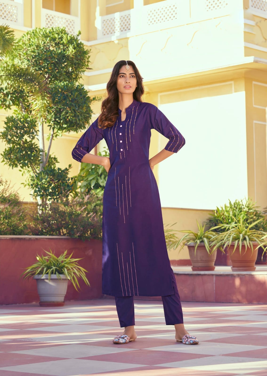 Purple Color Latest Roman Silk Kurti With Pant